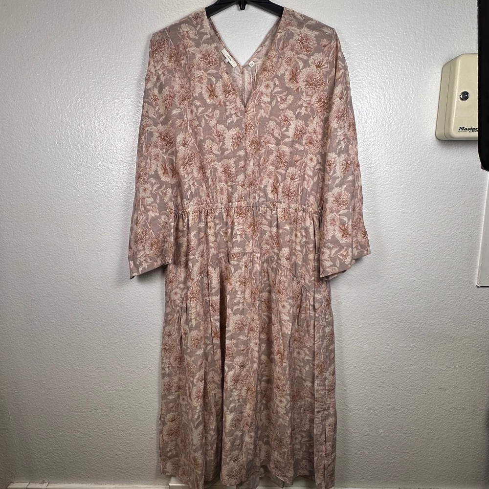 Vince Dahlia Print Long Sleeve Midi Dress Sz 1X